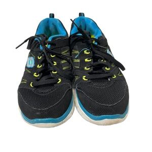 Sketchers Woman's 8.5 black blue green mesh athletic sneaker shoes sporty active